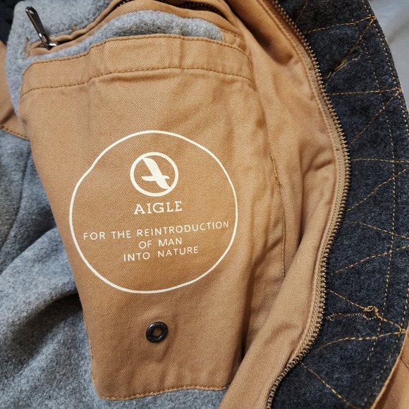 Men's Aigle Tan Cotton Wool Blend Utility Tan Jacket Size XXL - Picture 15 of 15